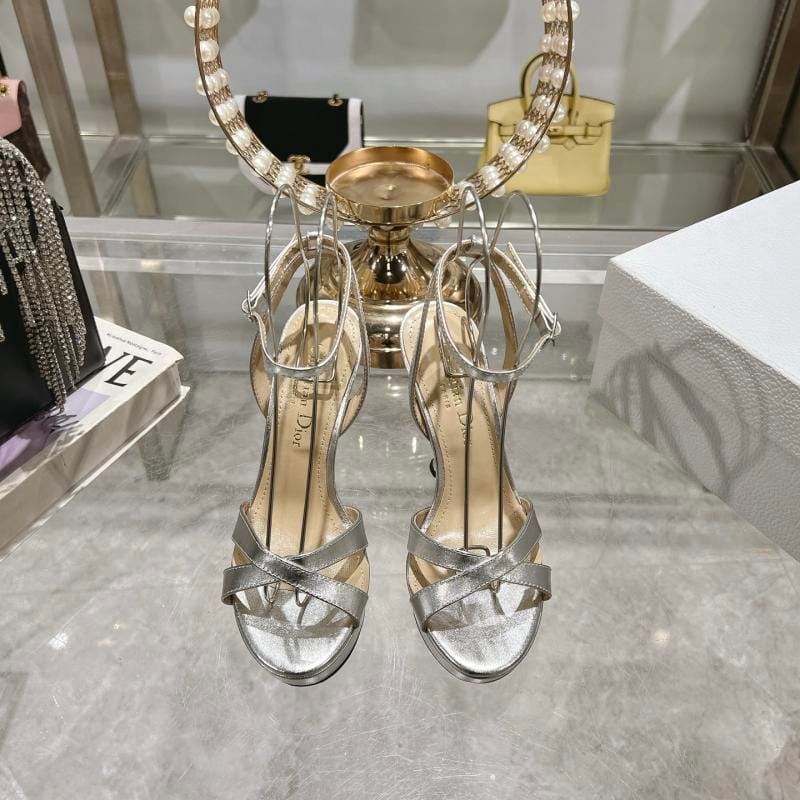 Dior 2025 Spring and summer new diamond diamond diamond exposed sandals with high heels