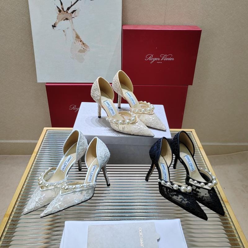 Jimmy Choo Zhou Yangjie Classic Pearl High Heels Single Shoes