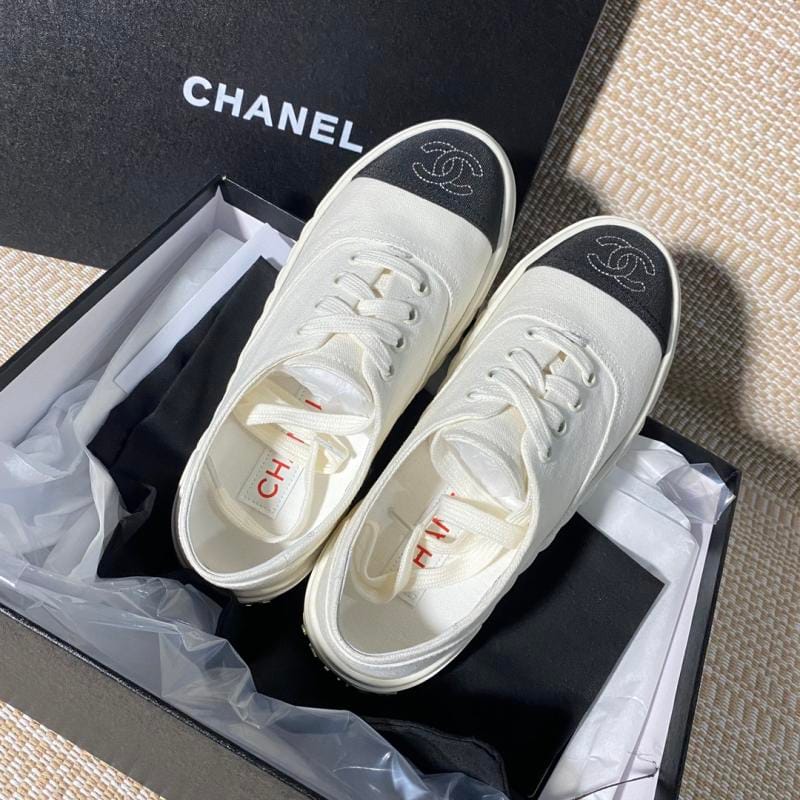 White shoes with Chanel laces