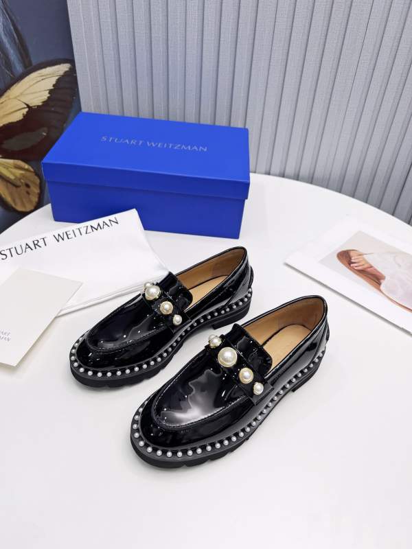Stuart Weitzman DERDICATE PEARL BUCKLE British Tassel Style Leather Shoes
