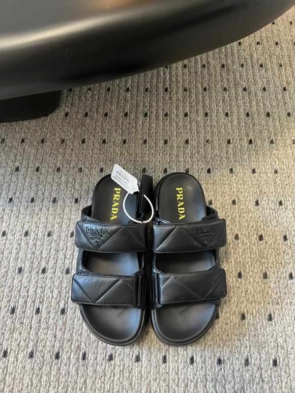 Prada 2025 Spring and summer new Velcro thick Sandals with two slices / half-trainer