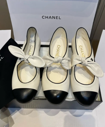 Chanel-inspired bow Mary Jane shoes
