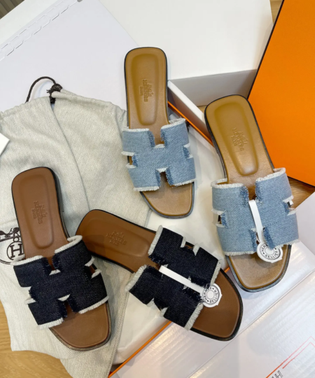 Hermes Oran Tassel Denim Sandals