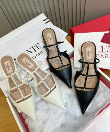 Valentino-inspired Flat Kitten Mule Sandals Low Heel
