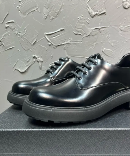 Prada Micro-Logo Glossy Triangle-patch Leather Loafers