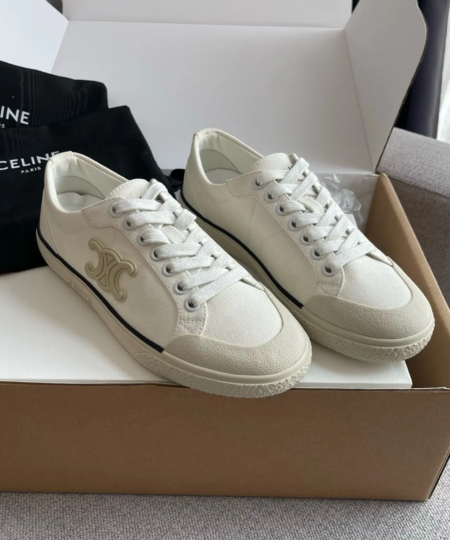【CELINE】2025 hot ALANT RIOMPHE Tannin Denim Arc de Triomphe Canvas White Shoes (2)