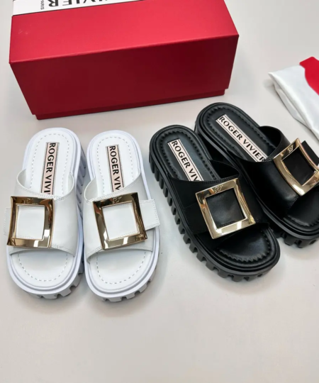 Roger Vivier (RV) Thick-Soled Square Buckle Slippers