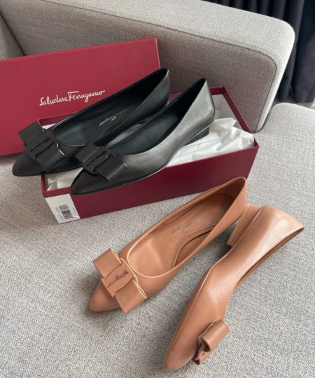 FERRAGAMO SF Viva Series Bow Pointed Flats single shoes (1)