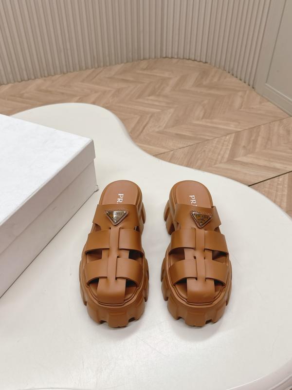 Prada 2025 Spring and summer new slippers with thick Roman woven soles